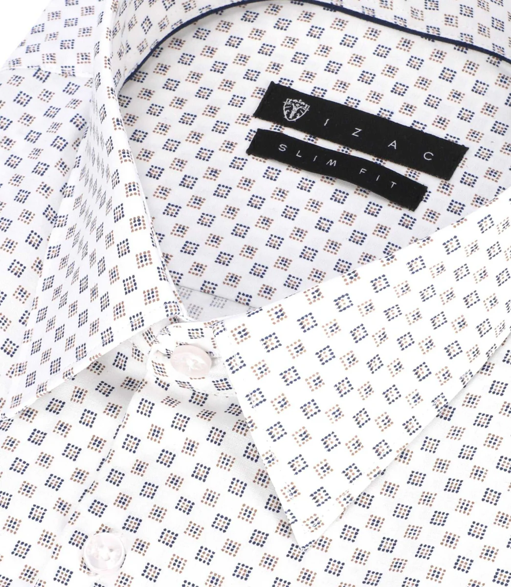 Chemise imprimée micro motifs blanche et camel PAMPA