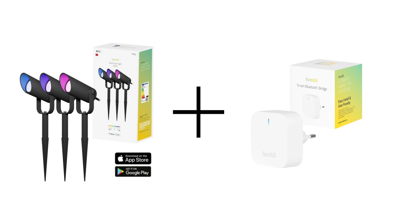Hombli - Outdoor Smart Spot Light - Kit (3 pcs) Bundle withHombli Smart Bluetooth Bridge