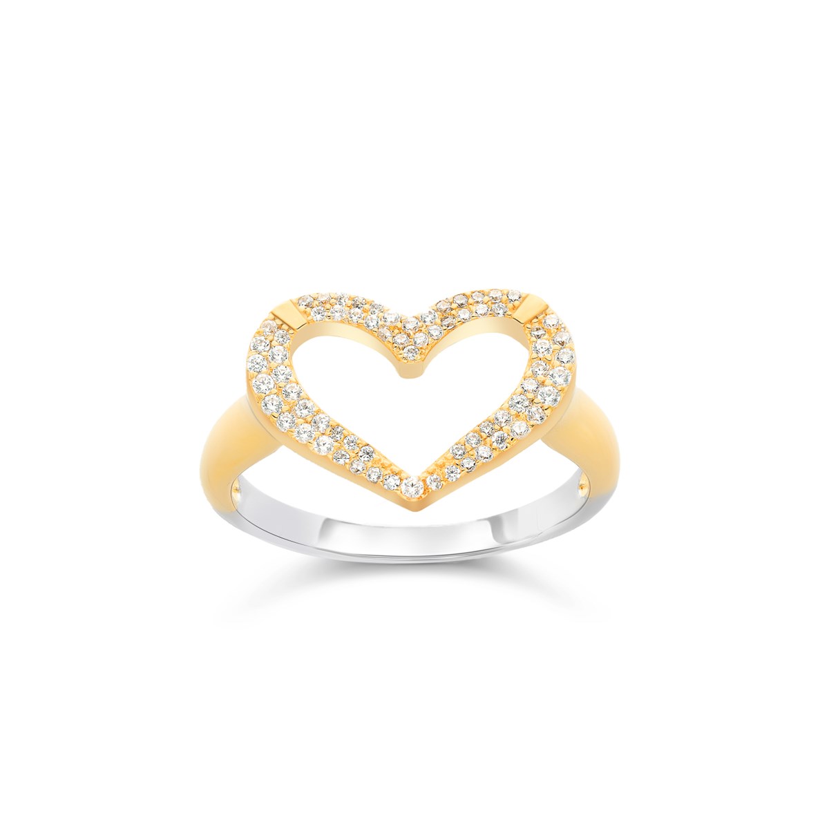 Bague Argent Dore Coeur Serti De Pierres Blanches
