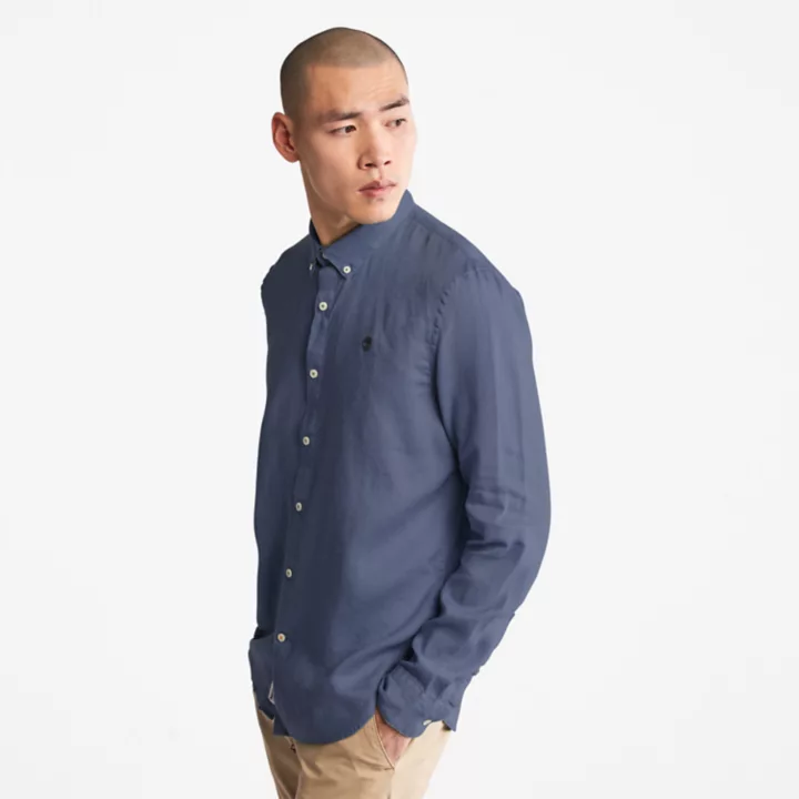 Chemise en lin Mill Brook pour homme en bleu