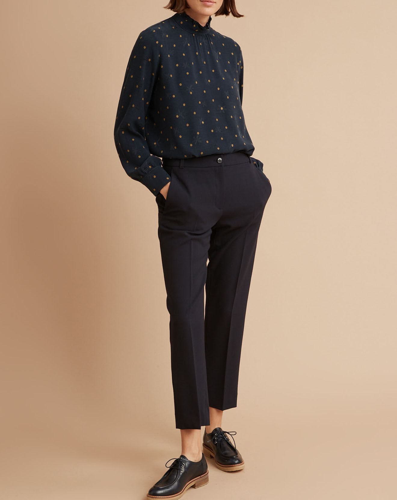 Cyrillus Blouse à pois Limited Collection bleu foncé