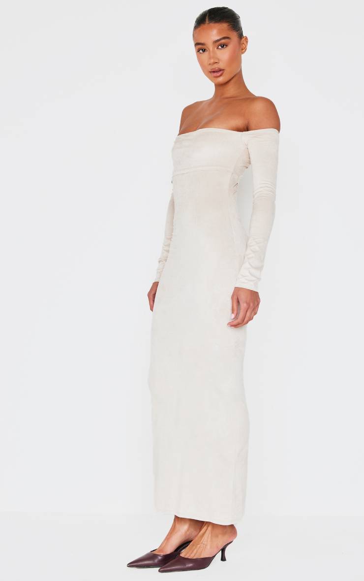 Robe Longue À Manches Longues En Synthétique Col Bardot