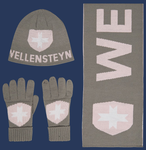 Knit Hat Scarf Glove Classicstrick, Grey/Rose