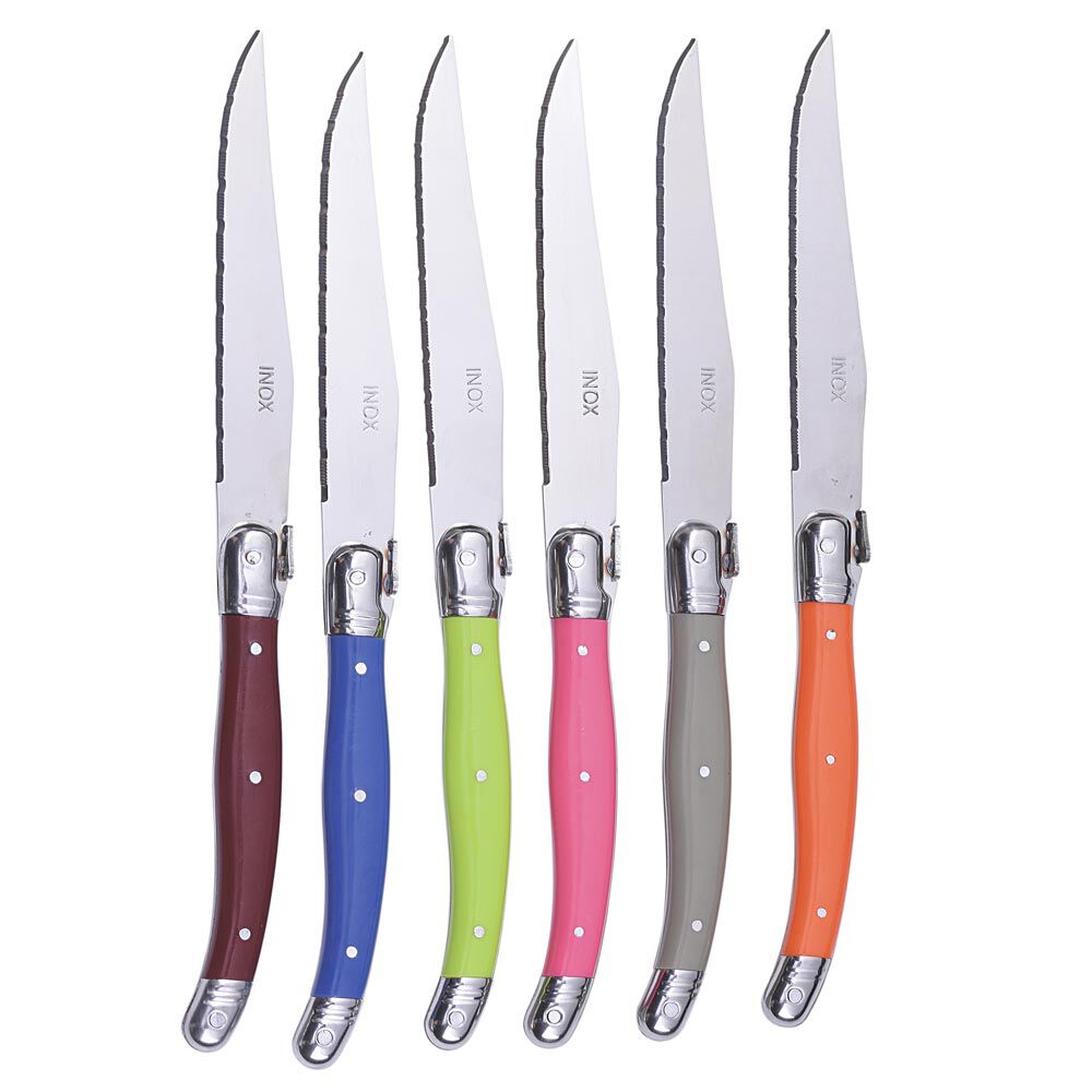 Couteau à steack inox manche multicolore x6