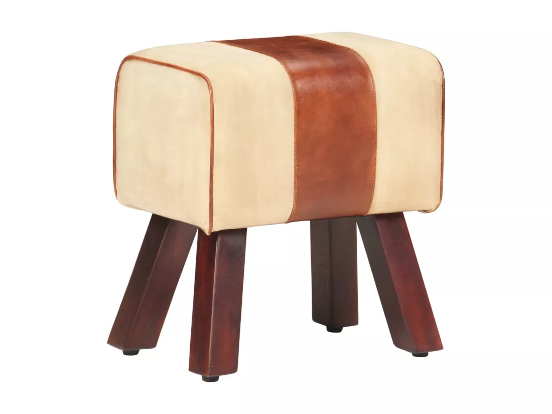 Banc saut de cheval 38 cm marron cuir véritable et manguier