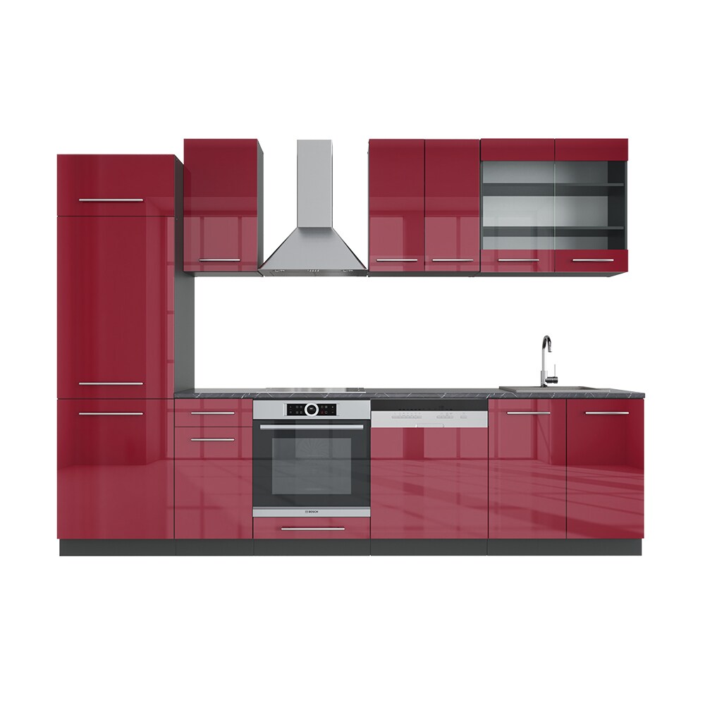 Vicco Küche Fame-Line 300 cm Küchenzeile Küchenblock Einbau Bordeaux Hochglanz
