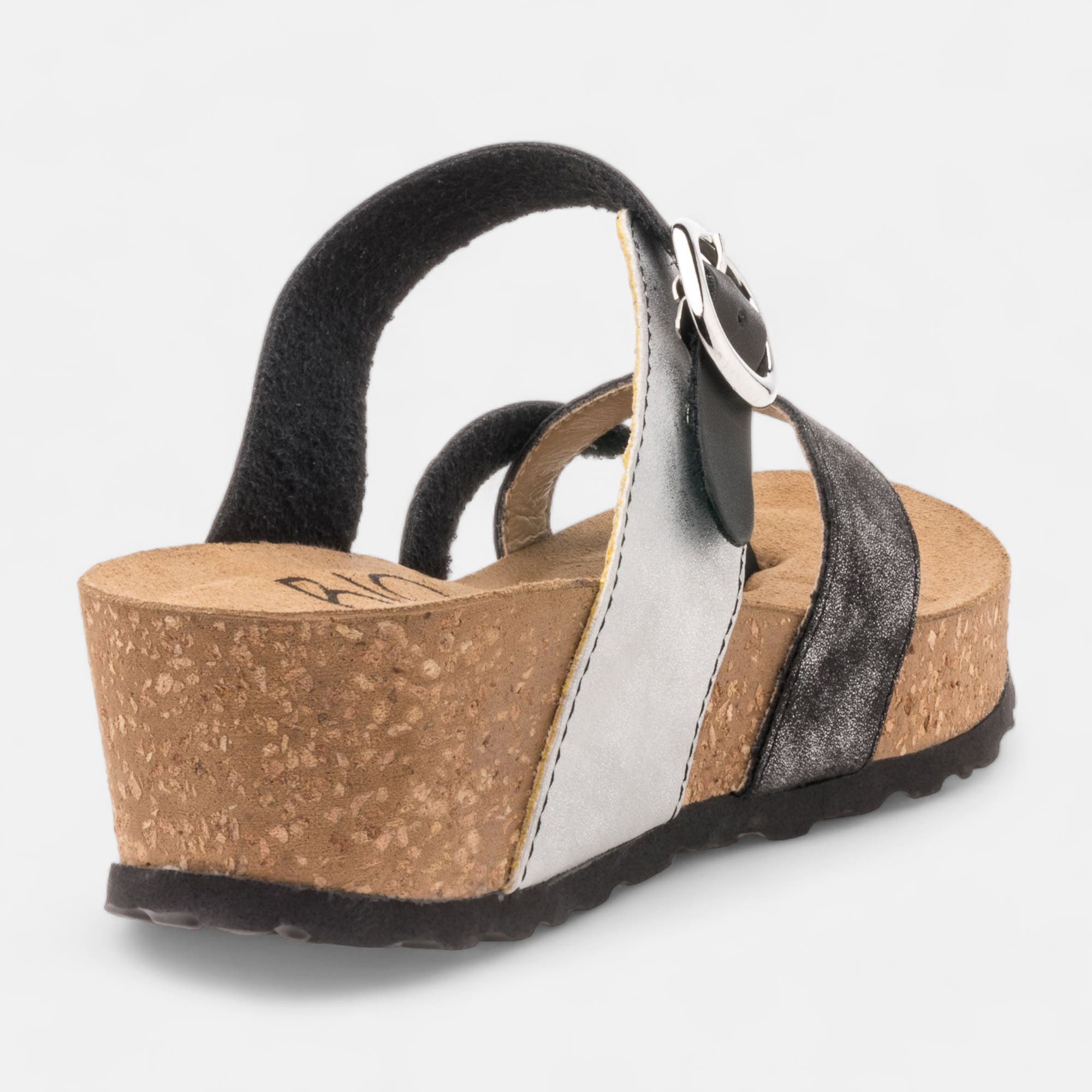 Mules semelle liège à talon compensé Femme noir
