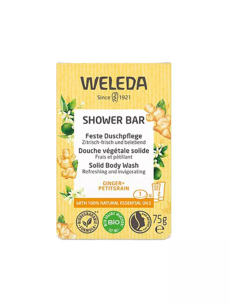 WELEDA Feste Duschpflege Ginger+Petitgrain 75g gelb