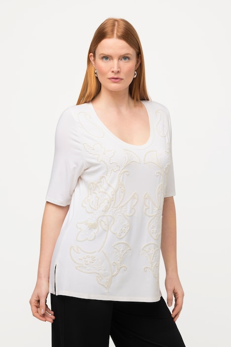 T-Shirt, Perlenstickerei, Rundhals, Halbarm