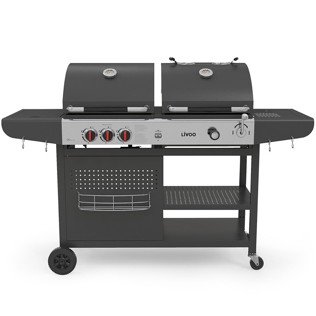 Livoo Barbecue 2-en-1 charbon et gaz noir - 109x61x51 cm