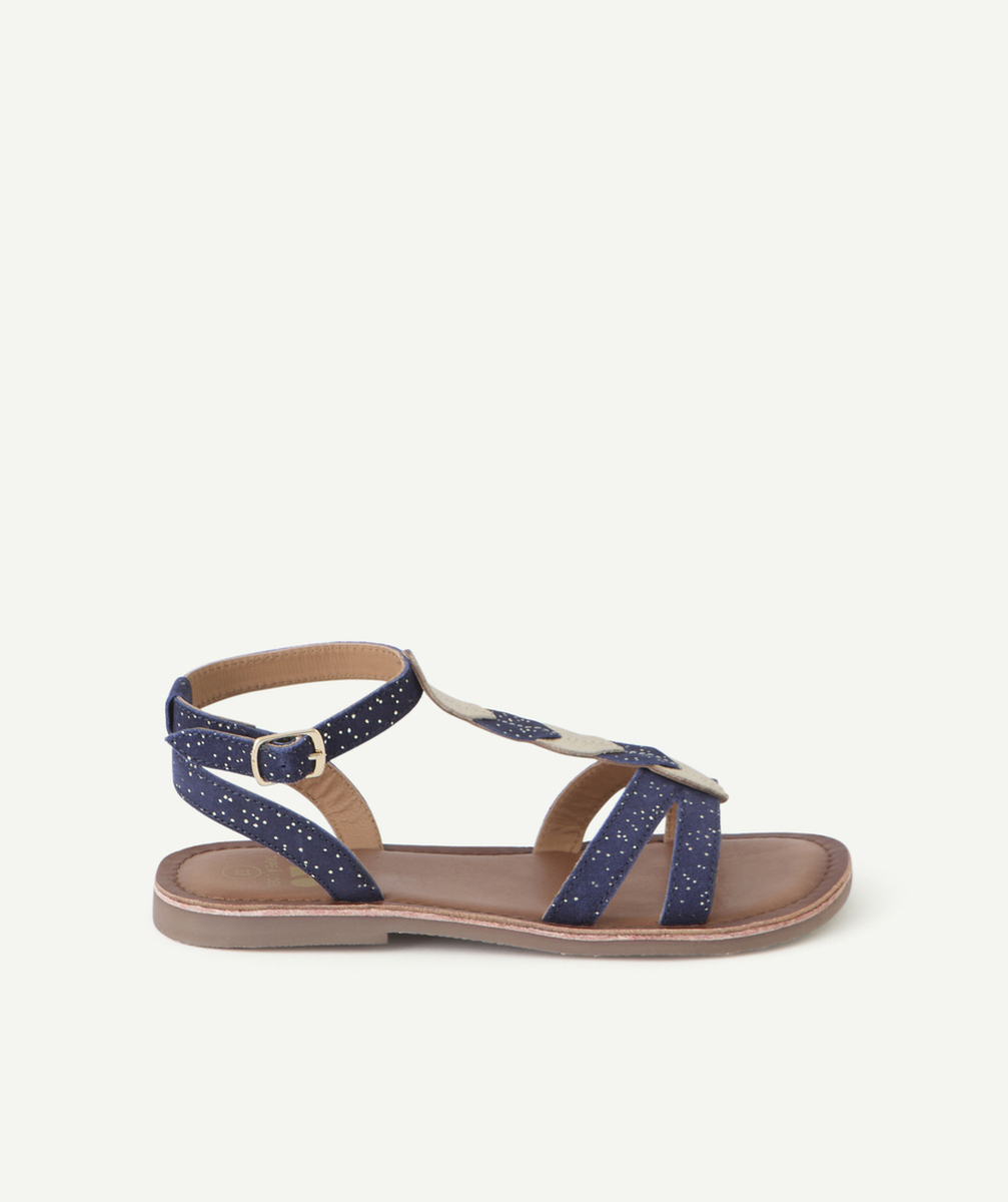 sandales fille en cuir marron et bleu marine