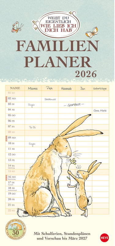 Heye Familienplaner 2026 Weisst du eigentlich wie lieb ich dich hab, 1 Monat / Seite