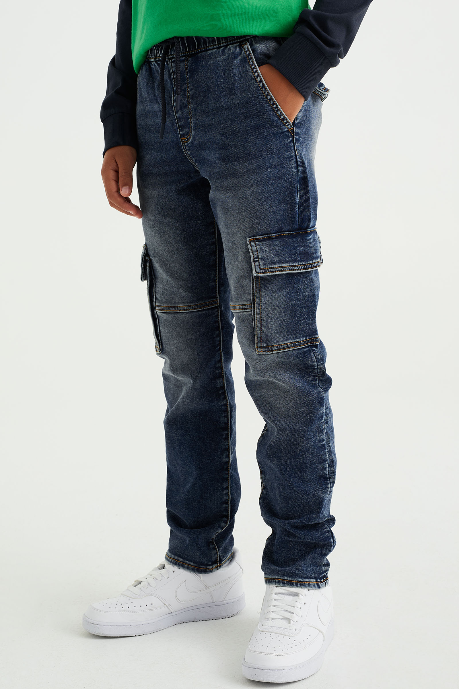 Jongens regular fit jeans met cargozakken Blue Ridge Donkerblauw