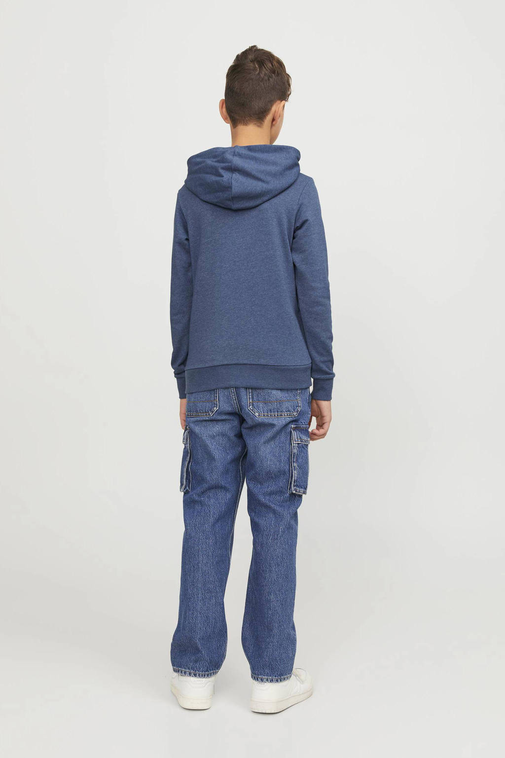 JACK & JONES hoodie JJELOGOmet tekst blauw/geel