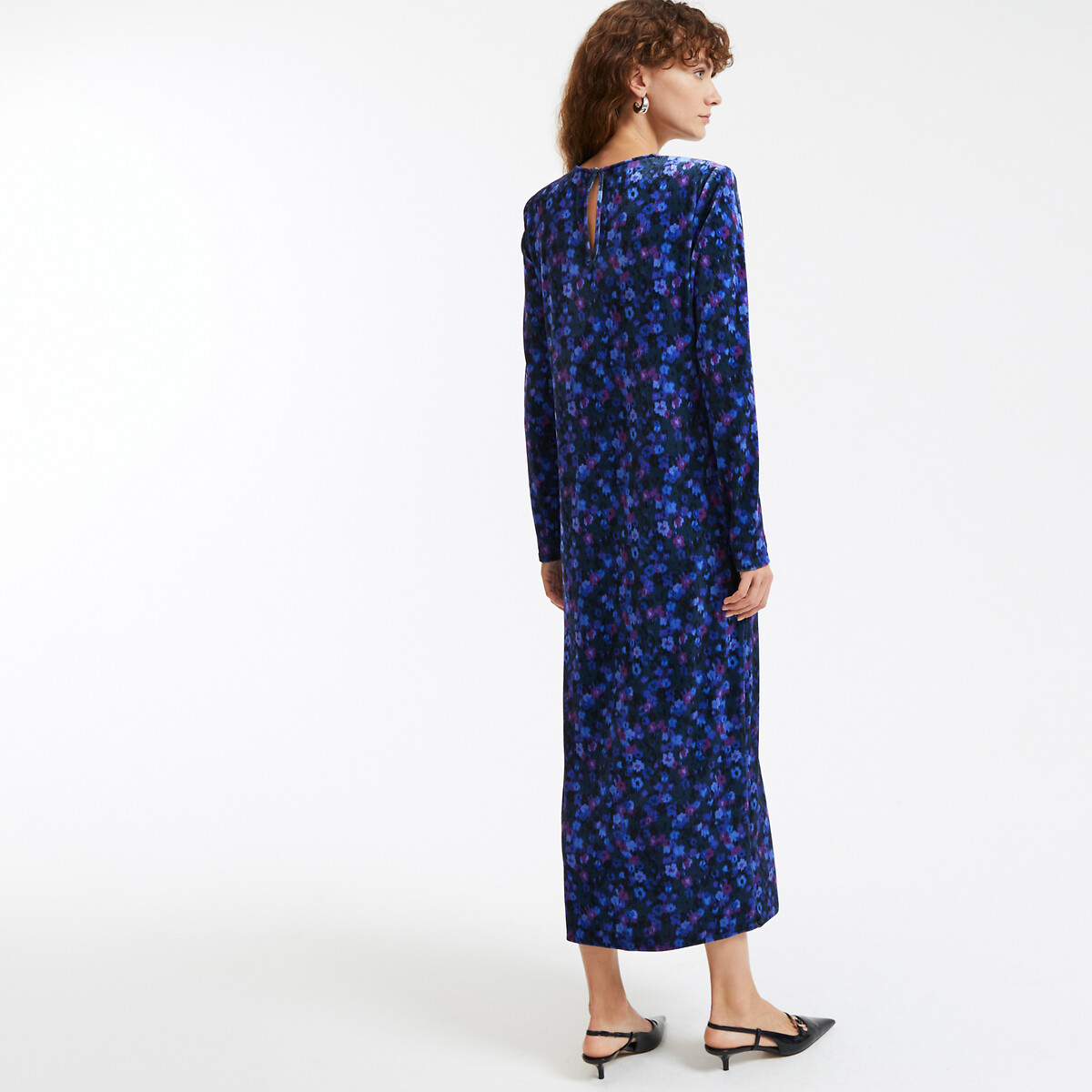 COLEÇÃO LA REDOUTE<br>Vestido longo reto de veludo com estampa floral