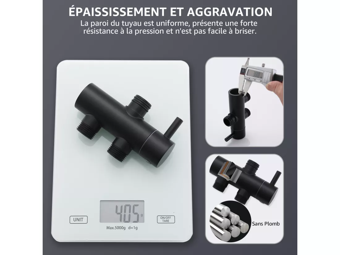 Colonne de Douche sans Robinetterie Réglable Colonne Douche pour Baignoire Ensemble Douche Murale Douchette Douche Pommeau de Douche, Noir