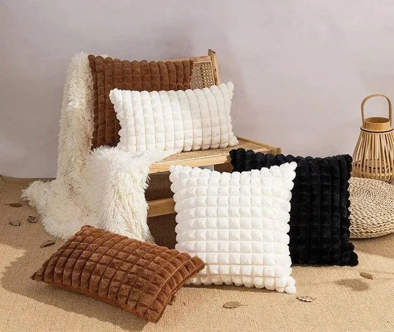Simple Decorative Plaid Pattern Pillow Cover | Soft Fur Cushion Cover | For Sofa Living room Home Decor Pillowcase