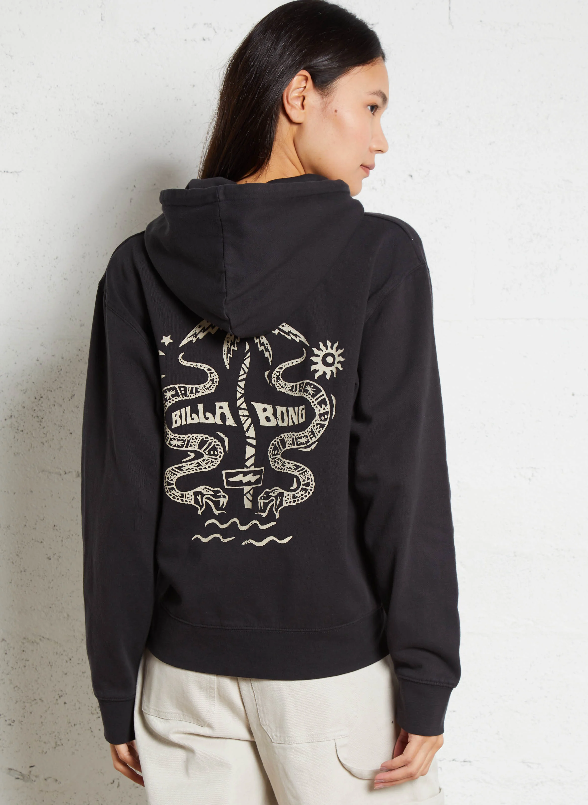 SNAKE MANTRA - Sweat à capuche droit en coton mélangé | Noir