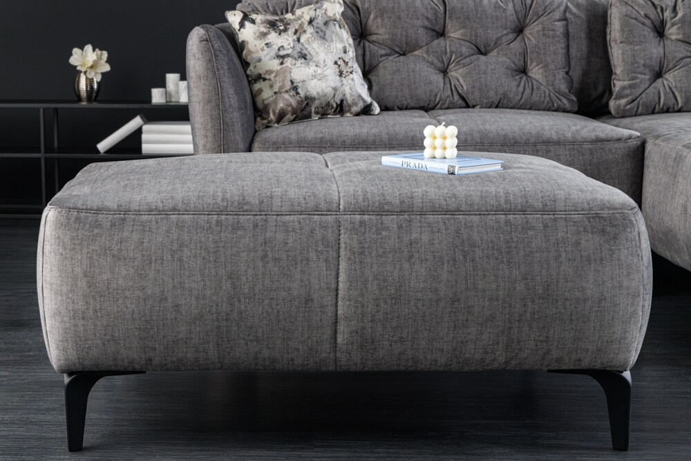 riess-ambiente Hocker MARRAKESCH - 110cm grau Samt mit Ziersteppung