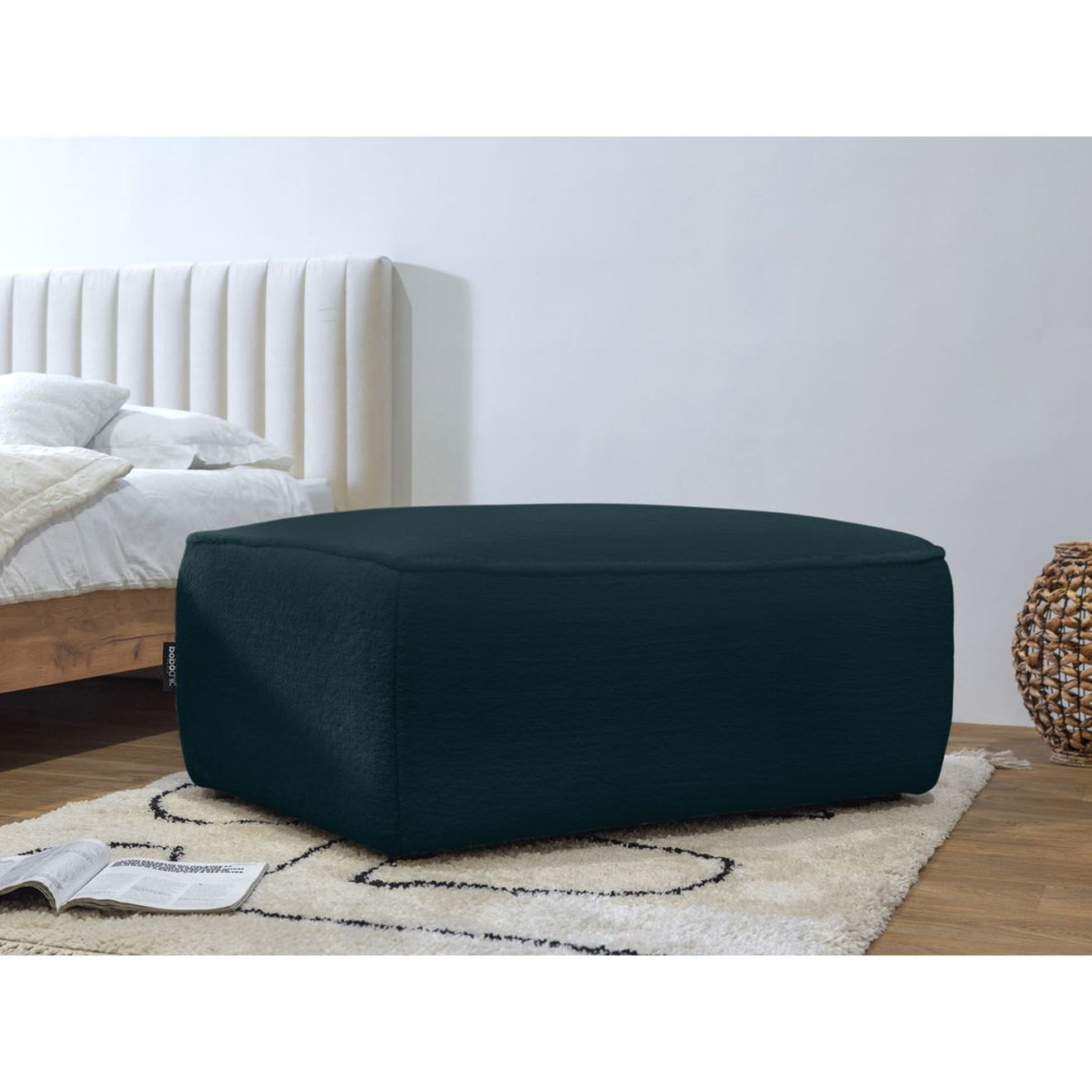 Bobochic Pouf rectangulaire angora bleu - 100x70x44 cm