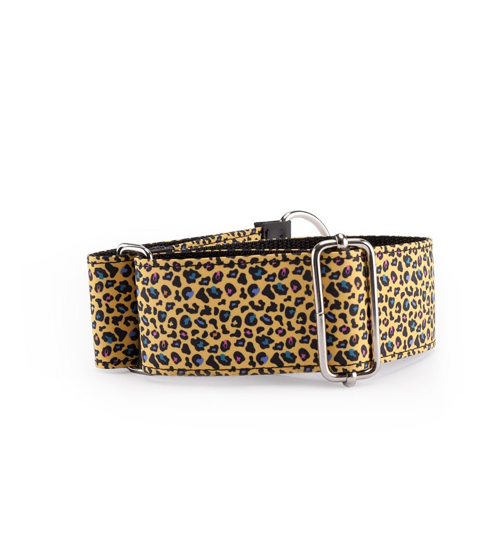 Coleira ajustável Speedy para galgo, estampa de leopardo amarela