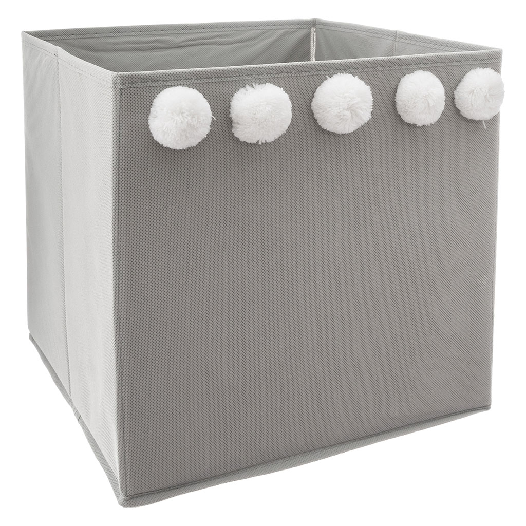 Bac de rangement à pompons grise 29x29cm