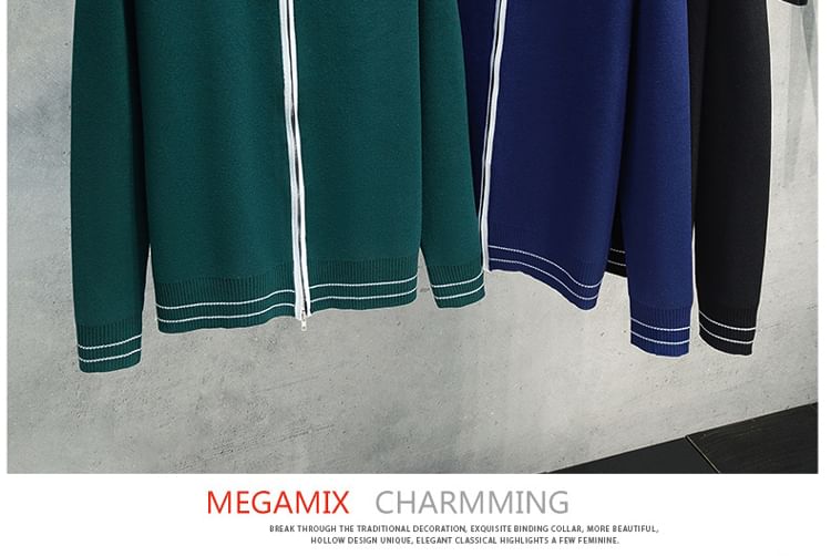 Phoneus - Tweekleurige cardigan met kraag en rits