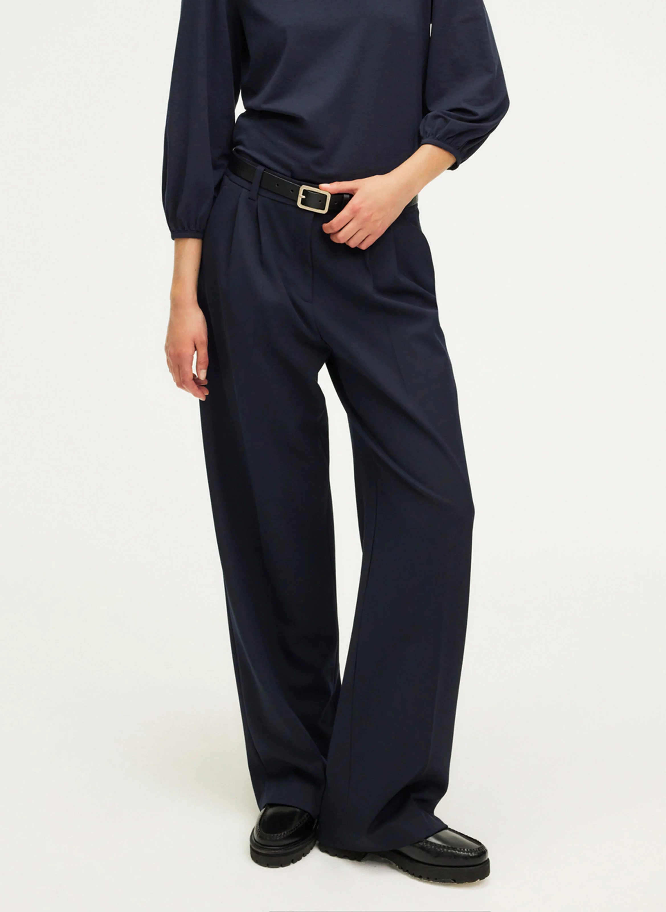 NOUAILA - Pantalon droit à plis| Bleu