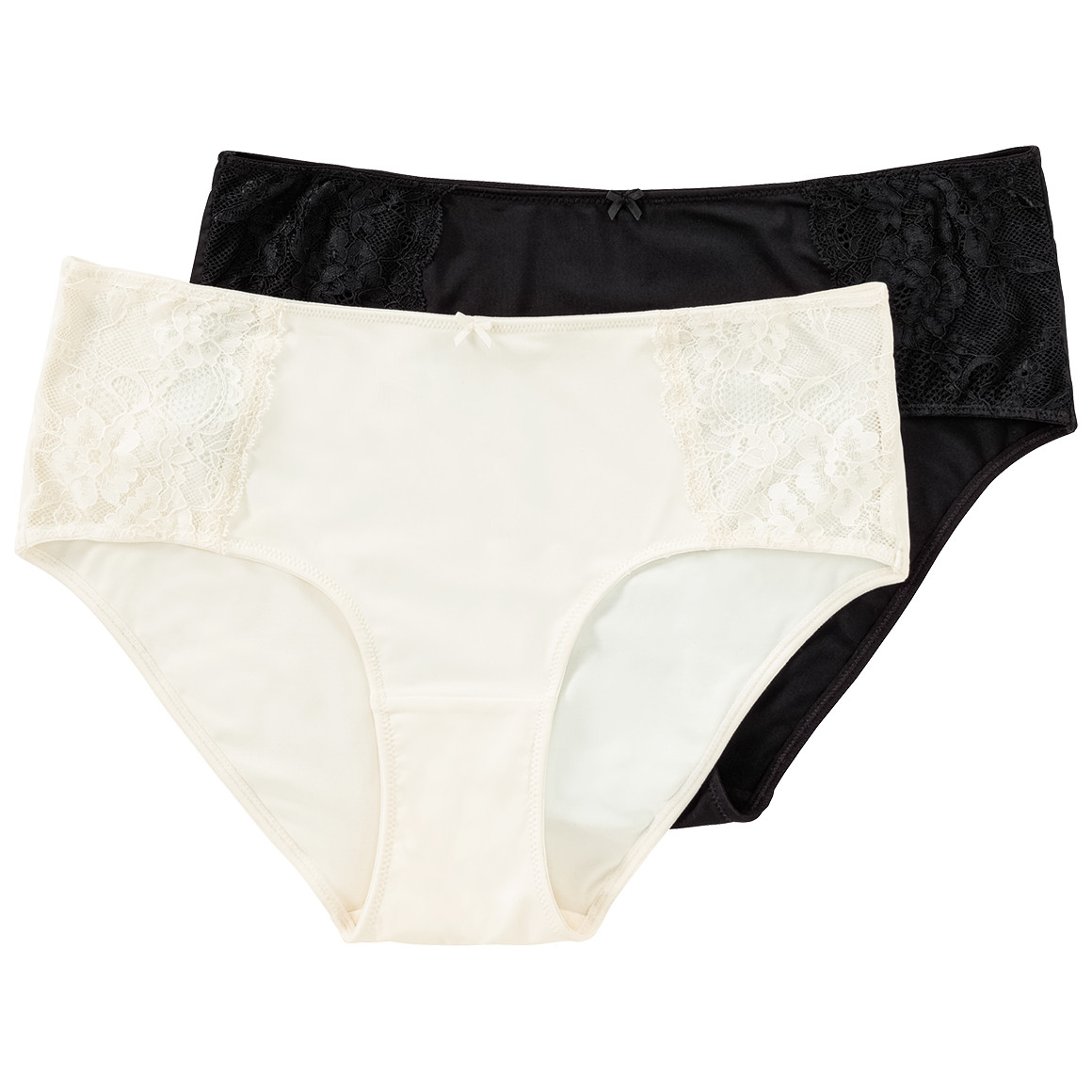 Gina Benotti 2 Damen Mikrofaser-Pantys mit Spitze cremeweiss / schwarz