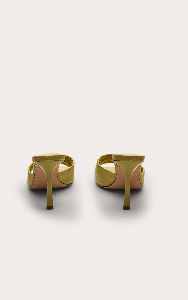 Vert Olive Mules À Talon En Synthétique Avec Découpe Laser