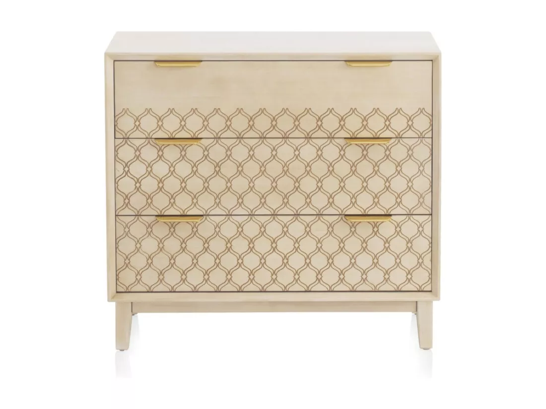 Commode 3 tiroirs plaqué chêne et coloris beige