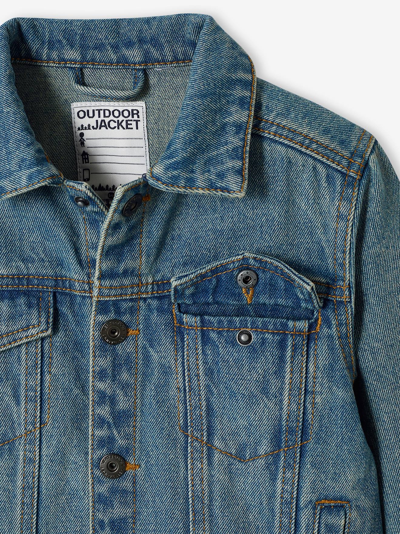 Jaqueta jeans personalizável, com novo volume, para meninos, lavagem azul escura