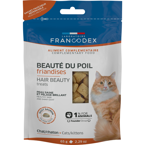 Friandises beauté du poil goût saumon pour chat 65g