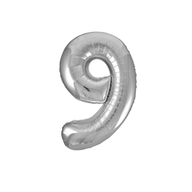 Folienballon Zahl 9 silber - ca. 86 cm