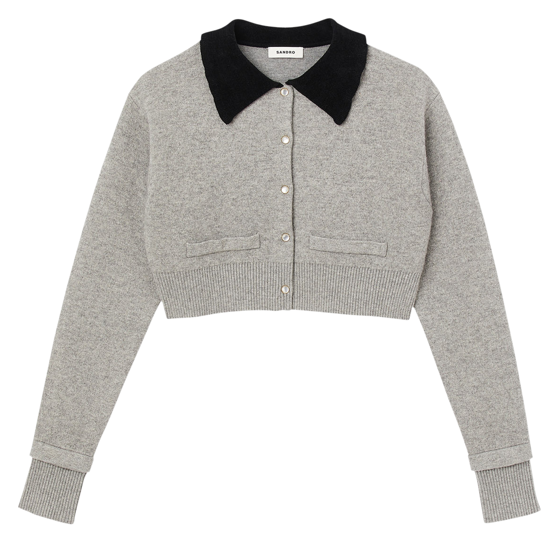 Cardigan cropped col chemise | Gris