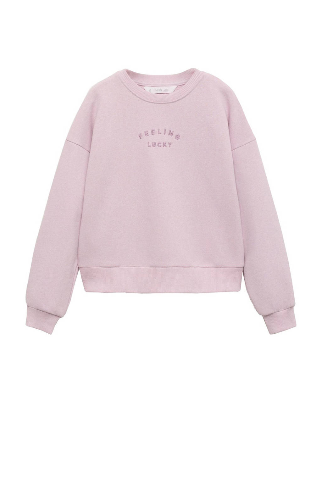 Mango Kids sweater met tekst en franjes lila