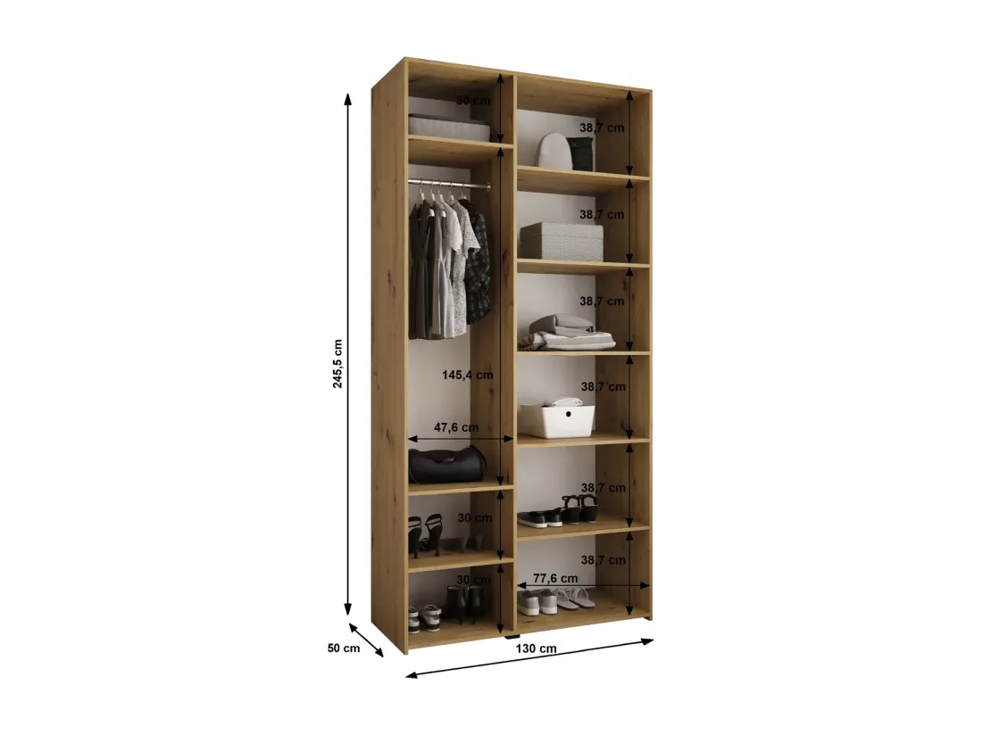 Armoire à portes battantes Como 3 245,5/130/50 3 portes (blanc/noir)