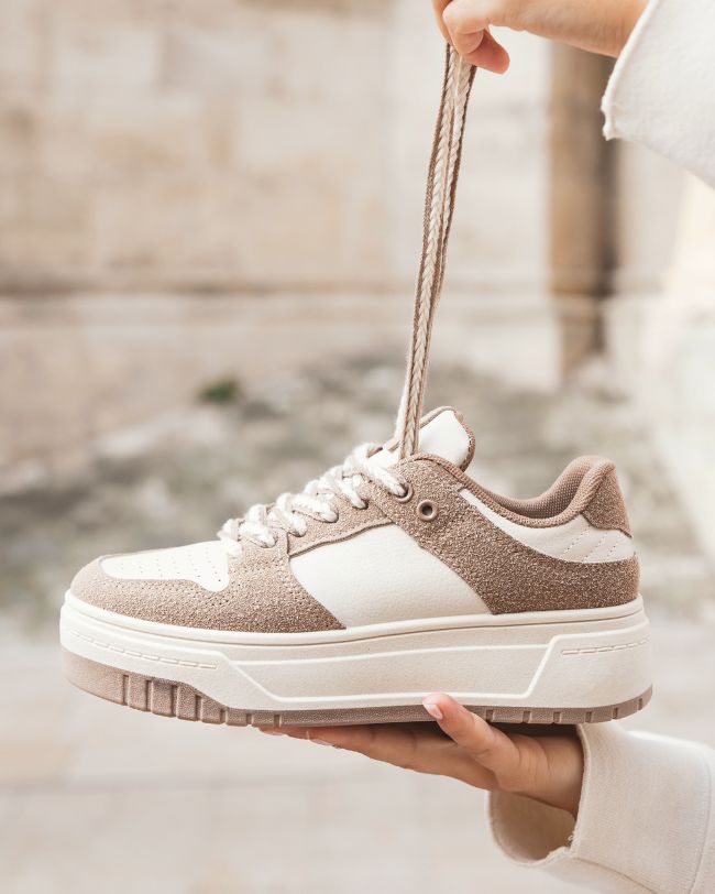 Basket femme taupe à lacets tressés - Alexa
