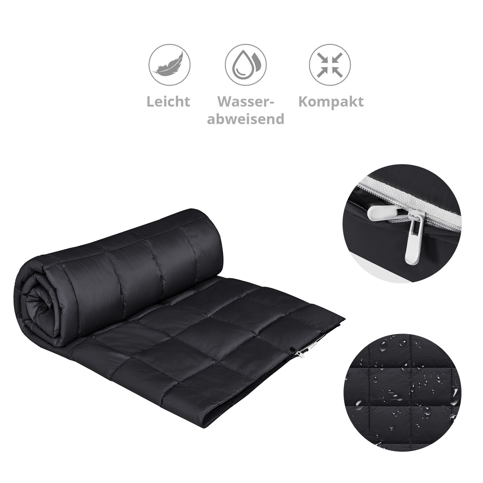 KINGCAMP Camping Decke Smart 540 Picknick Strand Matte Park Decke Leicht 540 g Farbe: black