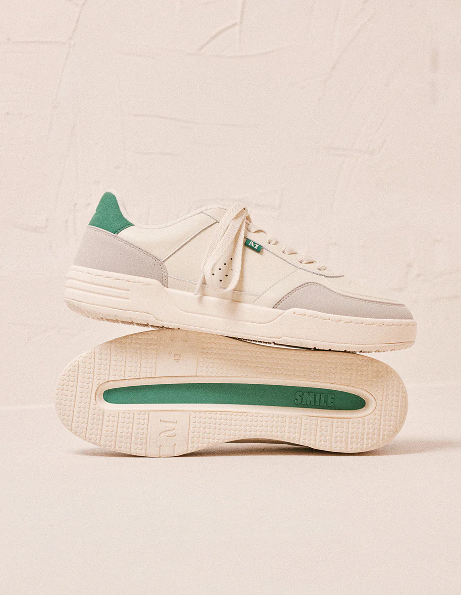 Baskets basses Mael - Cuir recyclé et suède vegan ecru vert