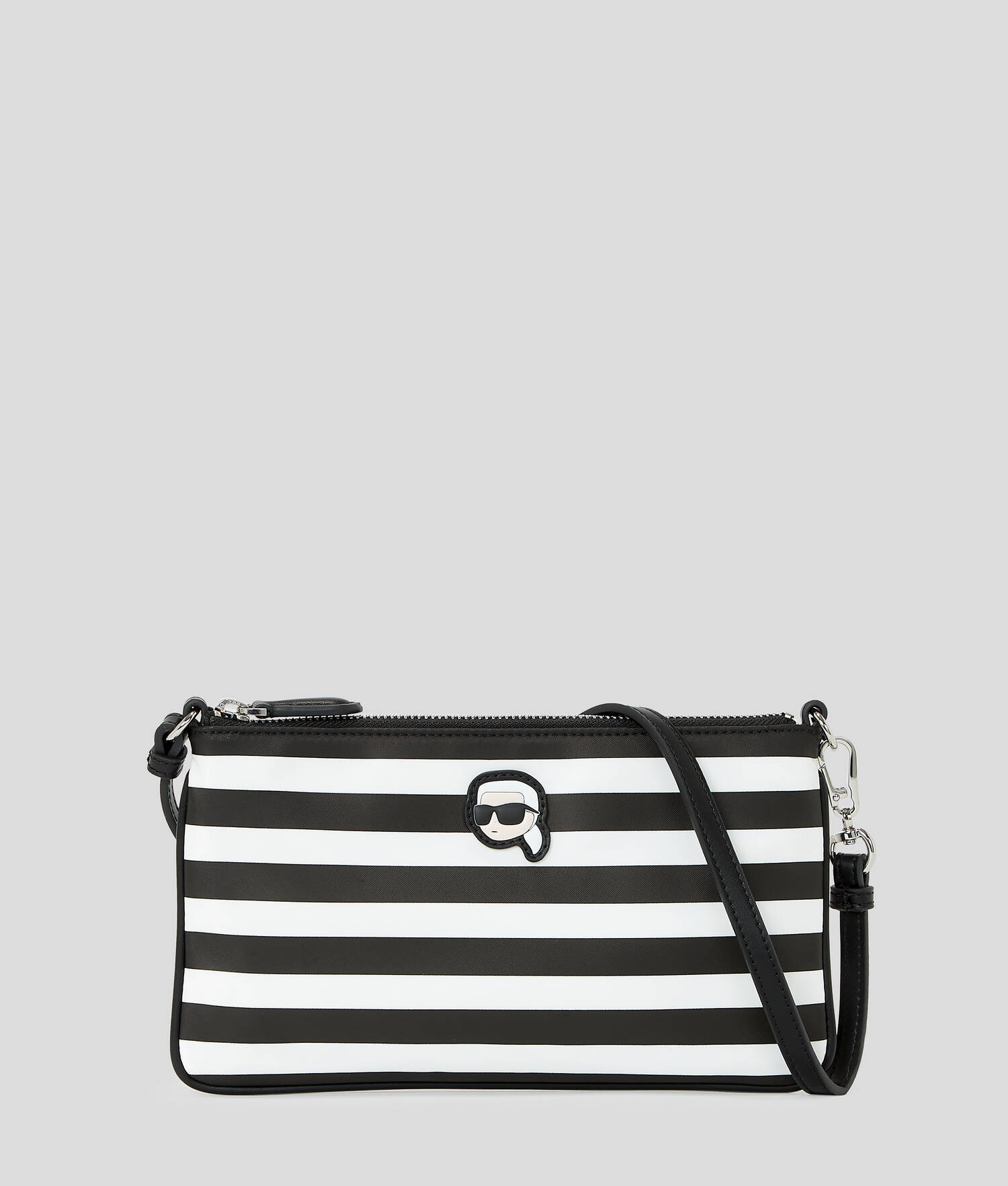POCHETTE PORTÉ ÉPAULE EN NYLON IKON - Petite rayure Noir-Blanc