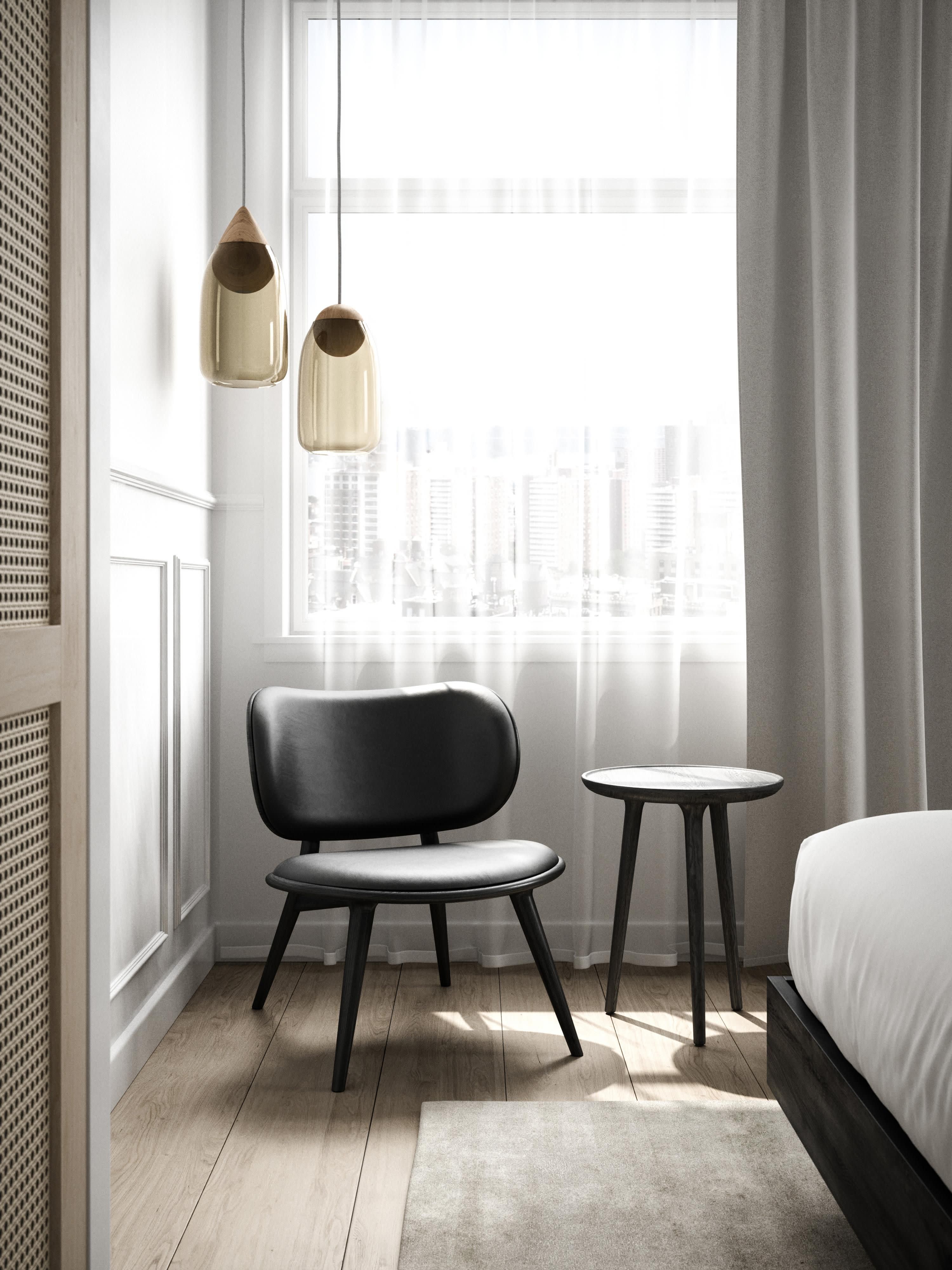 Leren loungefauteuil Rock met houten poten, handgemaakt