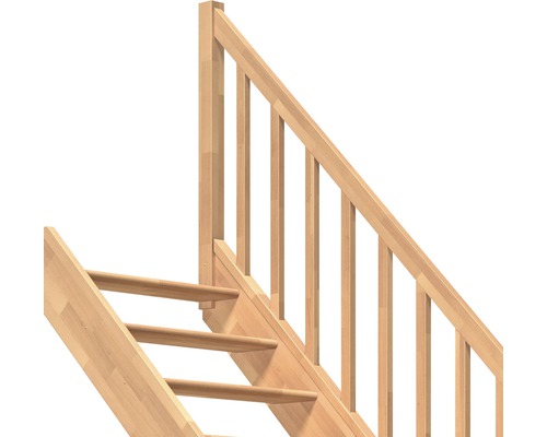 Pertura Elenie beukenhouten trapboom, onbehandeld, recht, 83,5 cm, 14 treden / 15 stootborden, balustrade