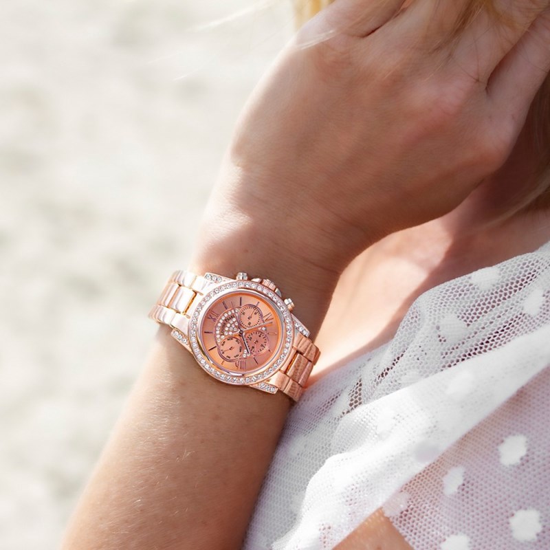 Montre Femme LOUISE PEARL Ornée de Cristaux Swarovski bracelet Acier Rose Métal