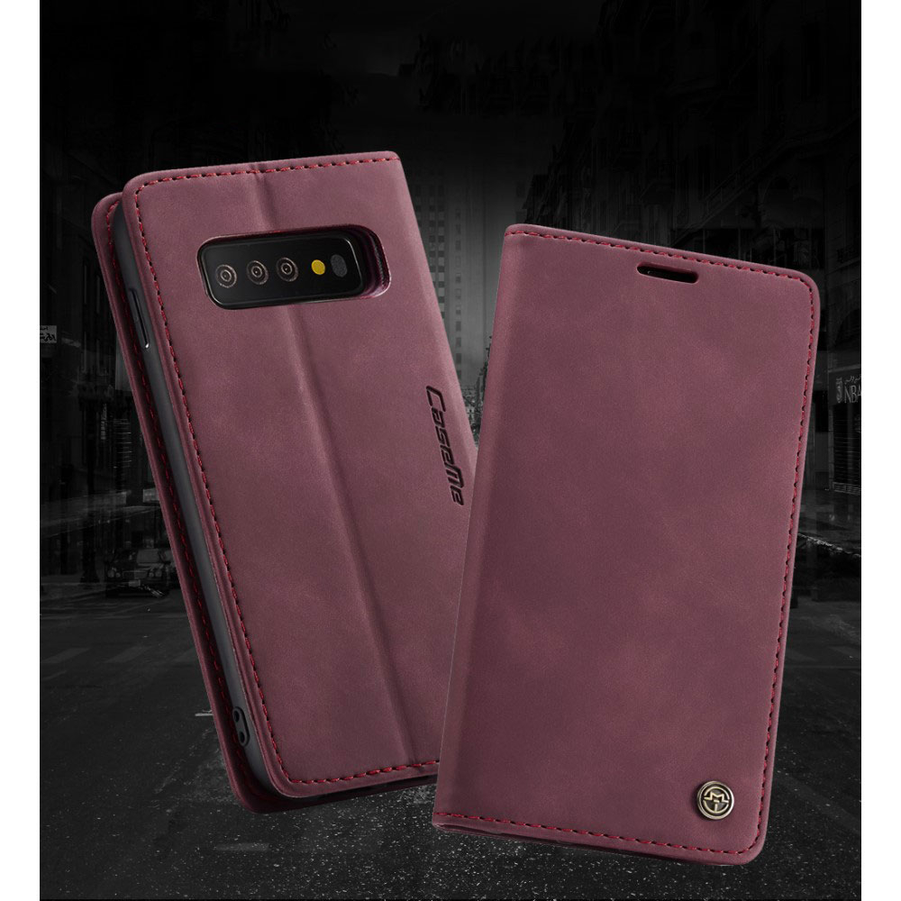 Samsung Galaxy S10 Leder Tasche Flip Wallet Etui mit Kartenfächern - Weinrot