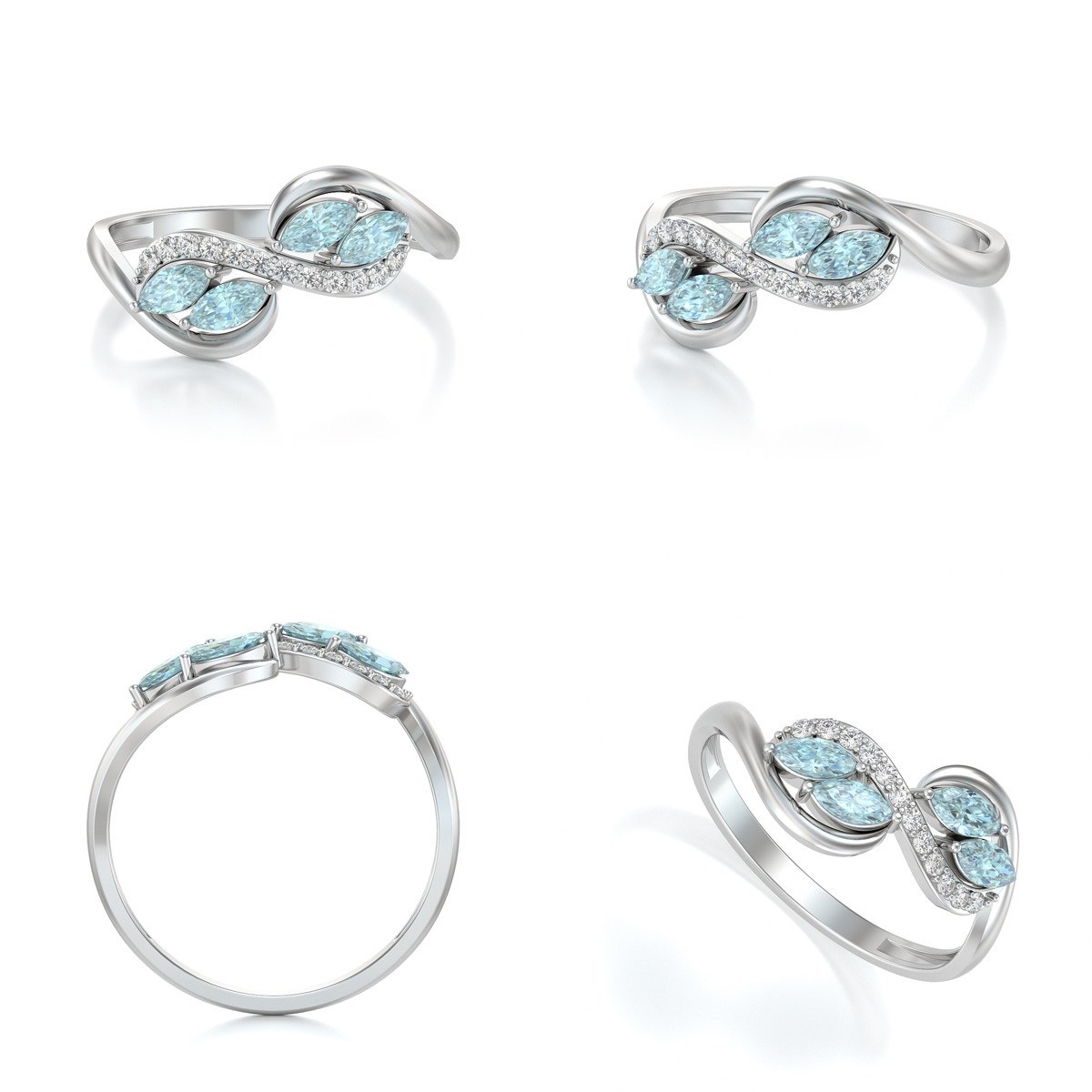 Bague Aigue-Marine et diamants sur Argent 925 1.546grs