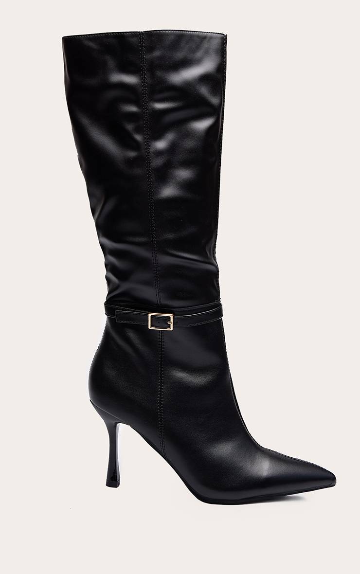 Noir Botte Haute À Talon En Synthétique Avec Boucle