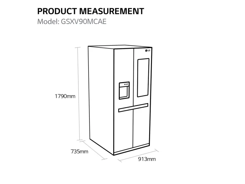 LG GSXV90MCAE - Køleskab/fryser - side ved side med vanddispenser, isdispenser - Wi-Fi - bredde: 91.3 cm - dybde: 73.5 cm - højde: 179 cm - 635 liter - Klasse E - kulsort