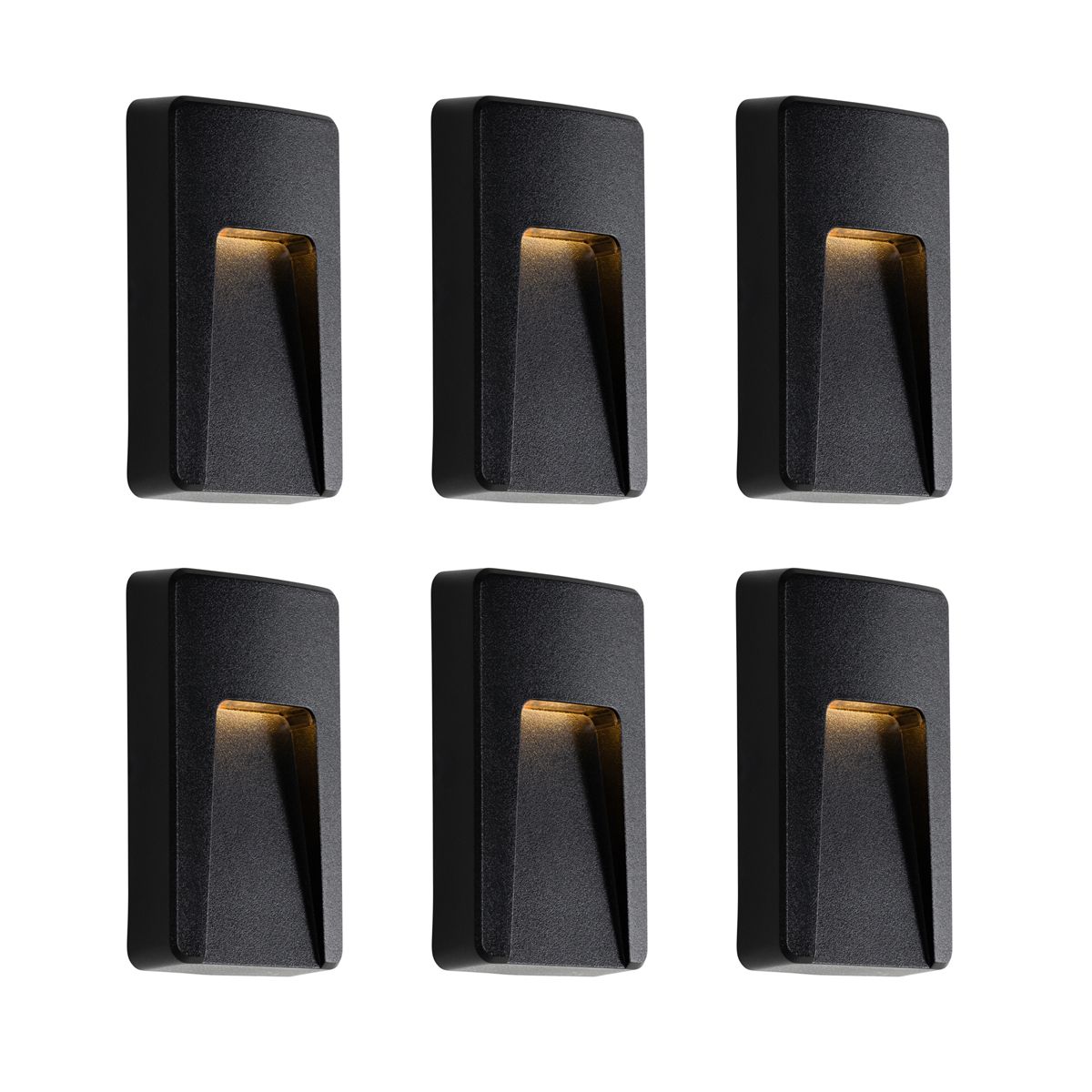 Set van 6 buiten wandlampen zwart rechthoekig incl. LED IP65 - Gem