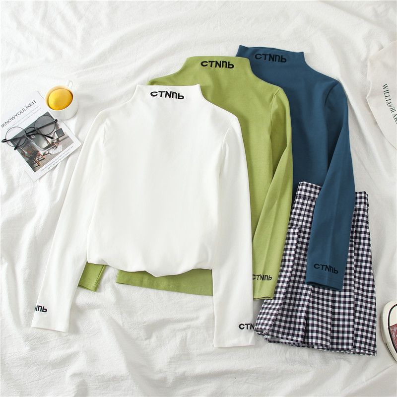 Edise - Mock-neck geborduurd T-shirt met lange mouwen